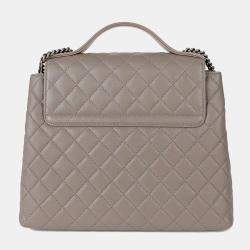 Chanel Gray Leather Flap Tote Bag