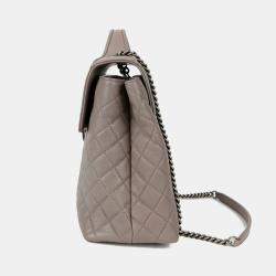 Chanel Gray Leather Flap Tote Bag