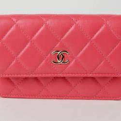 Chanel Pink Lambskin Leather Pearl Strap Mini Wallet on Chain