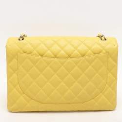 Chanel Yellow Quilted Leather Maxi Classic Single Flap Bag