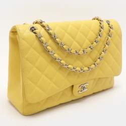 Chanel Yellow Quilted Leather Maxi Classic Single Flap Bag