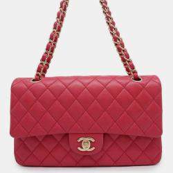 Chanel Pink Caviar Leather Medium Double Flap Chain Shoulder Bag 