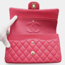 Chanel Pink Caviar Leather Medium Double Flap Chain Shoulder Bag 