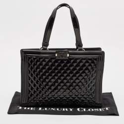 Chanel Black Quilted Patent Leather Large Boy Shopper Tote