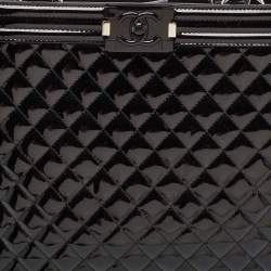 Chanel Black Quilted Patent Leather Large Boy Shopper Tote