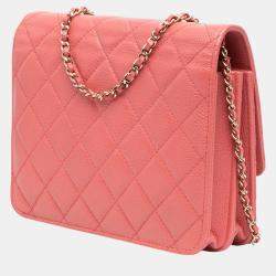 Chanel Pink Chanel Black Quilted Caviar Golden Class Wallet On Chain