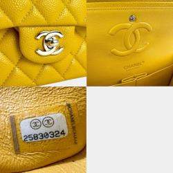 Chanel Yellow Caviar Leather Double Flap Shoulder Bag