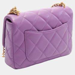 Chanel Purple Lambskin Leather Flap Shoulder Bag