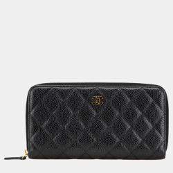 Chanel Black Quilted Caviar CC Zip Around Long Wallet