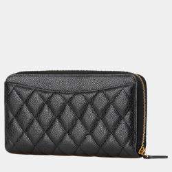 Chanel Black Quilted Caviar CC Zip Around Long Wallet
