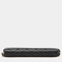 Chanel Black Quilted Caviar CC Zip Around Long Wallet
