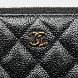 Chanel Black Quilted Caviar CC Zip Around Long Wallet