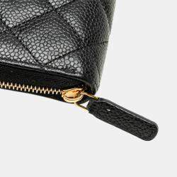 Chanel Black Quilted Caviar CC Zip Around Long Wallet