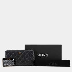 Chanel Black Quilted Caviar CC Zip Around Long Wallet