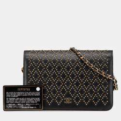 Chanel Black Lambskin Studded Wallet on Chain