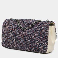 Chanel Navy Blue Medium Tweed Single Flap Shoulder Bag