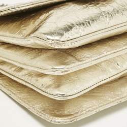Pre Owned Chanel Gold Crackled Leather Medium Clams Pocket Flap Bag