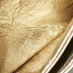 Pre Owned Chanel Gold Crackled Leather Medium Clams Pocket Flap Bag