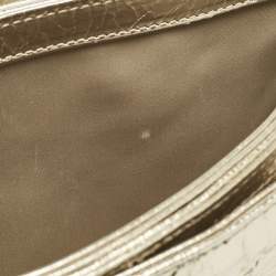 Pre Owned Chanel Gold Crackled Leather Medium Clams Pocket Flap Bag