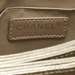 Pre Owned Chanel Gold Crackled Leather Medium Clams Pocket Flap Bag