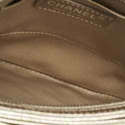 Pre Owned Chanel Gold Crackled Leather Medium Clams Pocket Flap Bag