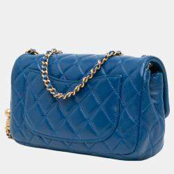 Pre Owned Chanel Blue Mini Rectangular Lambskin Pearl Crush Flap