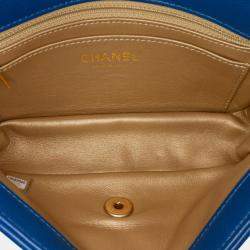 Pre Owned Chanel Blue Mini Rectangular Lambskin Pearl Crush Flap