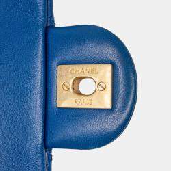 Pre Owned Chanel Blue Mini Rectangular Lambskin Pearl Crush Flap