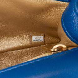 Pre Owned Chanel Blue Mini Rectangular Lambskin Pearl Crush Flap