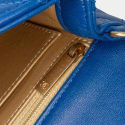 Pre Owned Chanel Blue Mini Rectangular Lambskin Pearl Crush Flap