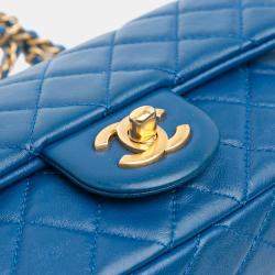 Pre Owned Chanel Blue Mini Rectangular Lambskin Pearl Crush Flap