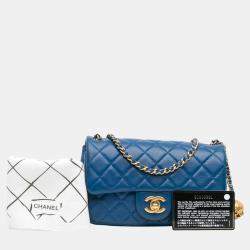 Pre Owned Chanel Blue Mini Rectangular Lambskin Pearl Crush Flap