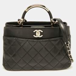 Pre Owned Chanel Black Quilted Leather Small Carry Chic Shopper Top Handle Bag