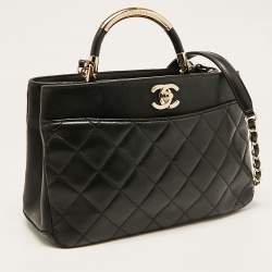 Pre Owned Chanel Black Quilted Leather Small Carry Chic Shopper Top Handle Bag