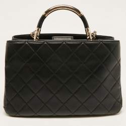 Pre Owned Chanel Black Quilted Leather Small Carry Chic Shopper Top Handle Bag