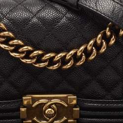 Pre Owned Chanel Black Quilted Caviar Leather Small Boy Flap Bag