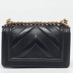 Pre Owned Chanel Black Textured Leather Small Boy Flap Bag