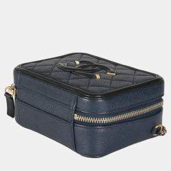 Chanel Black Navy Quilted Caviar Small CC FIligree Vanity Case