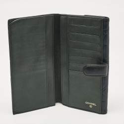 Chanel Navy Blue Leather Camellia Trifold Continental Wallet