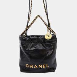 Chanel Black Shiny Calf Leather Mini 22 Shoulder Bag