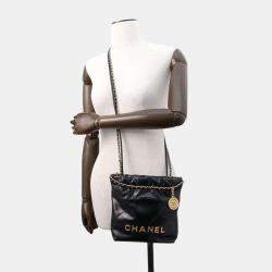Chanel Black Shiny Calf Leather Mini 22 Shoulder Bag