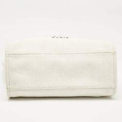 Chanel White/Navy Blue Raffia Large Deauville Shopper Tote