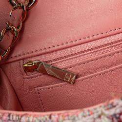 Chanel Pink Mini Rectangular Classic Tweed Braid Flap Bag