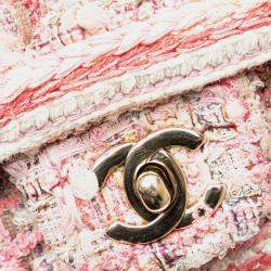 Chanel Pink Mini Rectangular Classic Tweed Braid Flap Bag