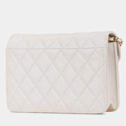 Chanel White Calfskin Enchained Flap Wallet on Chain