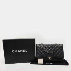 Chanel Black Quilted Caviar Leather Maxi Classic Single Flap Bag