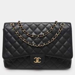 Chanel Black Quilted Caviar Leather Maxi Classic Single Flap Bag