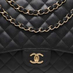 Chanel Black Quilted Caviar Leather Maxi Classic Single Flap Bag