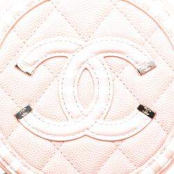 Chanel Pink Caviar Leather Striped CC Filigree Round Crossbody Bag