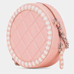 Chanel Pink Caviar Leather Striped CC Filigree Round Crossbody Bag